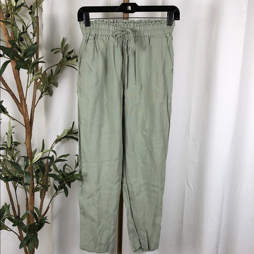 Zara Sage Green Drawstring Jogger Pants Sz XS (B5)